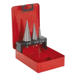 Sealey AK4733 HSS M2 Step Drill Bit Set 3pc Double Flute