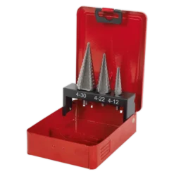 Sealey AK4733 HSS M2 Step Drill Bit Set 3pc Double Flute -Home Tools And Supplies Store ak4733 pic2