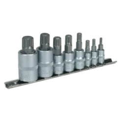 Sealey AK6214 Spline Socket Bit Set 8pc 1/4", 3/8" & 1/2"Sq Drive