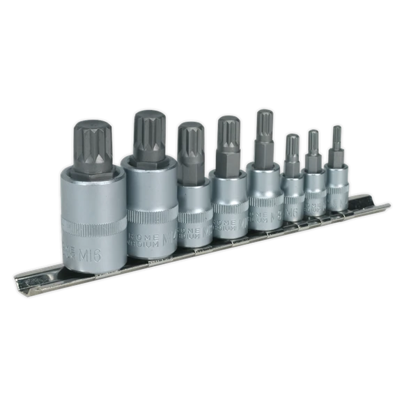 Sealey AK6214 Spline Socket Bit Set 8pc 1/4", 3/8" & 1/2"Sq Drive 1 Sealey AK6214 Spline Socket Bit Set 8pc 1/4", 3/8" & 1/2"Sq Drive