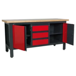 Sealey AP1905C Workstation With 3 Drawers & 2 Cupboards -Home Tools And Supplies Store ap1905c open