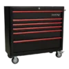 Sealey AP41206BR Rollcab 6 Drawer Wide Retro Style - Black With Red Anodised Drawer Pulls