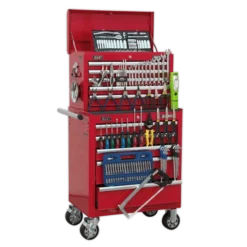 Sealey APCOMBOBBTK55 Topchest & Rollcab Combination 10 Drawer With Ball Bearing Slides - Red & 147pc Tool Kit