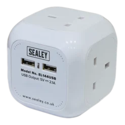 Sealey EL144USB Extension Cable Cube 1.4m 4 X 230V & 2 X USB Sockets - White
