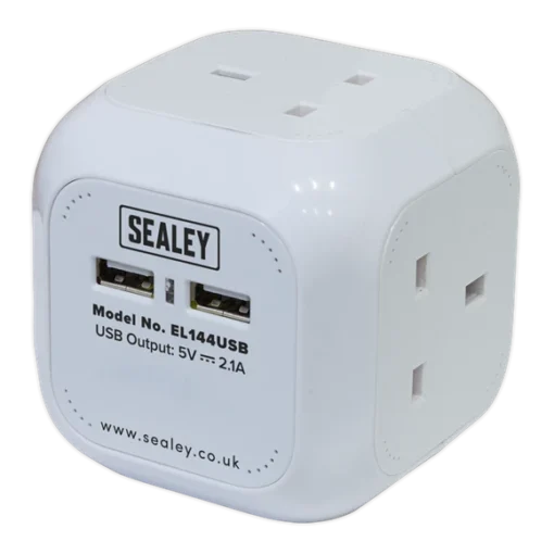 Sealey EL144USB Extension Cable Cube 1.4m 4 X 230V & 2 X USB Sockets - White -Home Tools And Supplies Store el144usb pic2 dfc29702