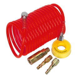 Sealey AHK03 Air Hose Kit 5m X Ø5mm PU Coiled With Connectors