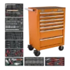 Sealey TBTOCOMBO Rollcab 7 Drawer - Ball Bearing Slides - Orange With 156pc Tool Kit