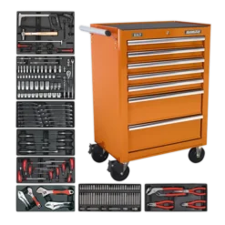 Sealey TBTOCOMBO Rollcab 7 Drawer - Ball Bearing Slides - Orange With 156pc Tool Kit
