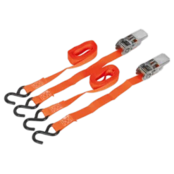 Sealey TD0540S2 Ratchet Tie Down 25mm X 4m Polyester Webbing With S-Hooks 500kg Breaking Strength - Pair