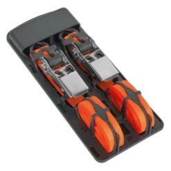 Sealey TD0540S2 Ratchet Tie Down 25mm X 4m Polyester Webbing With S-Hooks 500kg Breaking Strength - Pair -Home Tools And Supplies Store td0540s2 storage rack