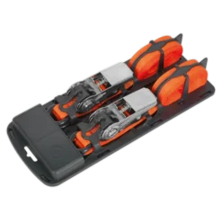 Sealey TD0540S2 Ratchet Tie Down 25mm X 4m Polyester Webbing With S-Hooks 500kg Breaking Strength - Pair -Home Tools And Supplies Store td0540s2 storage rack pic2