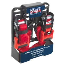 Sealey TD1202SR Slide Ratchet Tie Down 32mm X 3m Polyester Webbing With S-Hooks 1200kg Breaking Strength